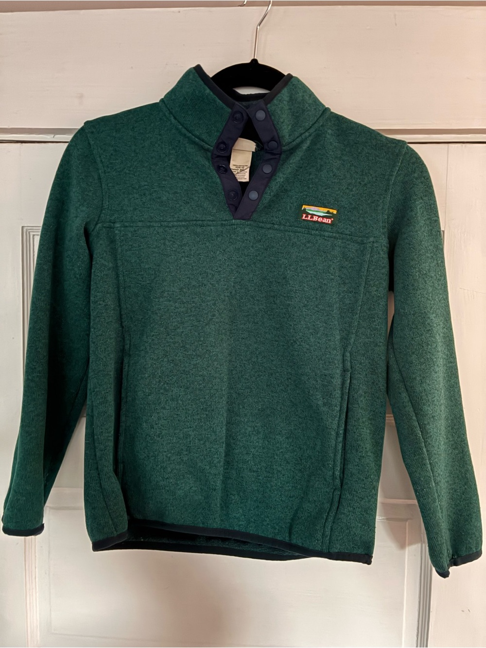 L.L. Bean Green Kids Zip-Up Fleece with Navy Trim